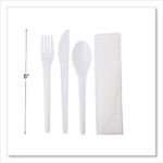 Plantware Compostable Cutlery Kit, Knife/Fork/Spoon/Napkin, 6", Pearl White, 250 Kits/Carton