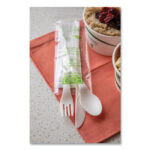 Plantware Compostable Cutlery Kit, Knife/Fork/Spoon/Napkin, 6", Pearl White, 250 Kits/Carton