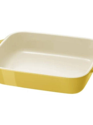 2 Piece Ceramic Stoneware Bakeware Casserole Baking Dish Set in Yellow / Ivory