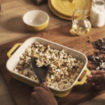 2 Piece Ceramic Stoneware Bakeware Casserole Baking Dish Set in Yellow / Ivory