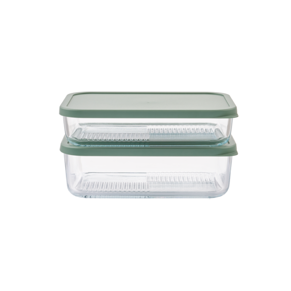 Container Culture 4-Piece Airtight Glass Food Storage Set with Lids, 40.57oz & 57.5oz Mixed Sizes - Soft Sage