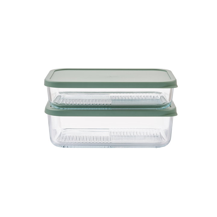 Container Culture 4-Piece Airtight Glass Food Storage Set with Lids, 40.57oz & 57.5oz Mixed Sizes - Soft Sage