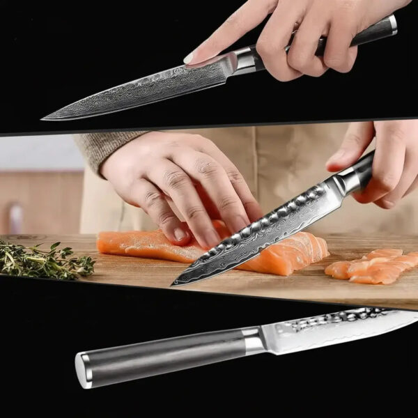 Damascus Steel Fruit and Fillet Knife Vintage Wood Handle Chef Knife
