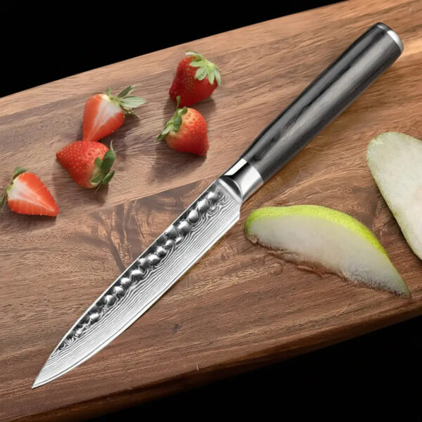 Damascus Steel Fruit and Fillet Knife Vintage Wood Handle Chef Knife