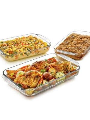 3 Piece Transparent Glass Casserole Baking Dish Set
