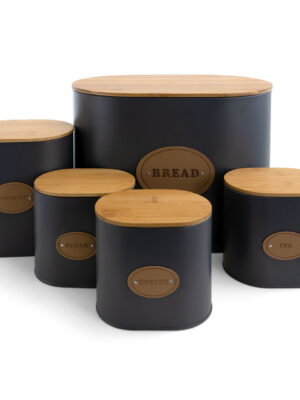 MegaChef Kitchen Food Storage and Organization 5 Piece Canister Set in Grey with Bamboo Lids