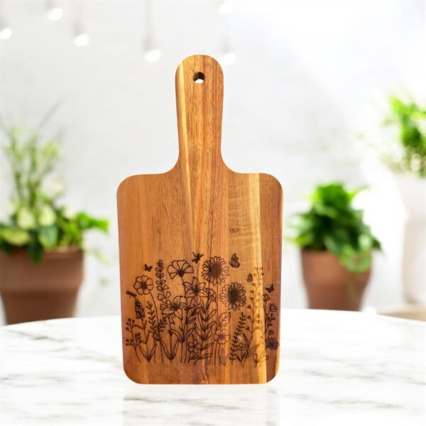 Flower Cutting Board,  Acacia Cutting Board, Engraved Cutting Board