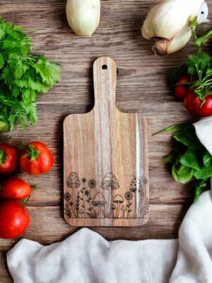 Mushroom Acacia Cutting Board, Engraved Cutting Board