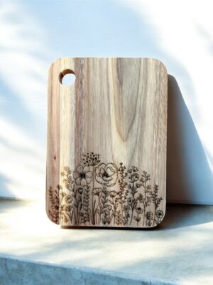Flower Cutting Board, Acacia Cutting Board, Engraved Cutting Board