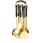 NNEDSZ Black Gold Stainless Steel Kitchen Utensil Set - 7-Piece Golden Cooking Tools with Stand