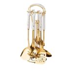NNEDSZ White Gold Stainless Steel Kitchen Utensil Set - 7-Piece Golden Cooking Tools with Stand