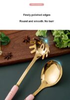 NNEDSZ White Gold Stainless Steel Kitchen Utensil Set - 7-Piece Golden Cooking Tools with Stand