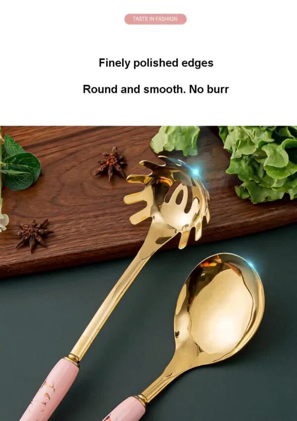 NNEDSZ White Gold Stainless Steel Kitchen Utensil Set - 7-Piece Golden Cooking Tools with Stand