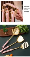NNEDSZ White Gold Stainless Steel Kitchen Utensil Set - 7-Piece Golden Cooking Tools with Stand